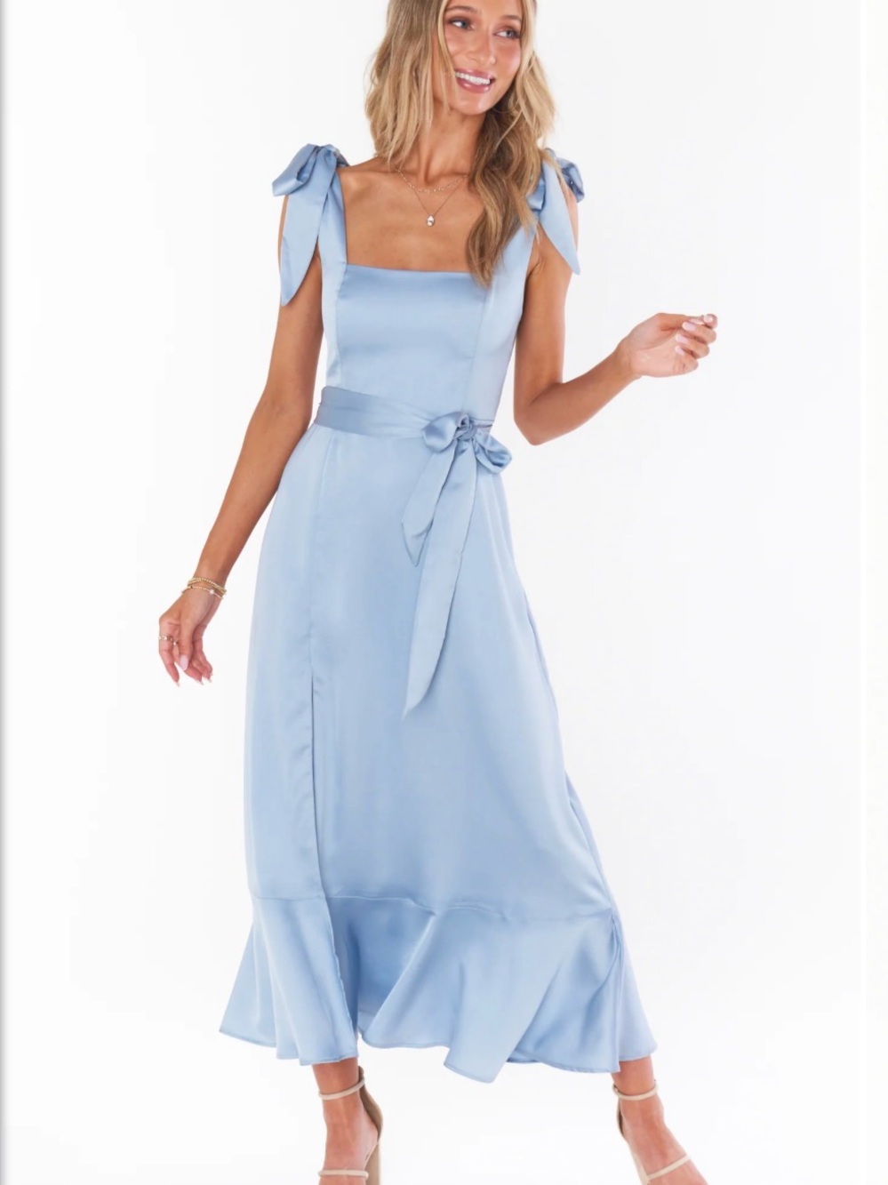 Show Me Your MuMu Powder Blue Tie-Shoulder Midi Dress